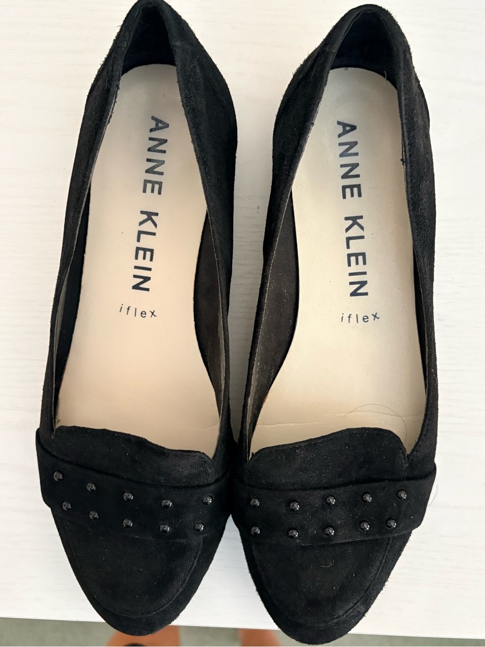 Anne Klein Black Suede Studded Loafers